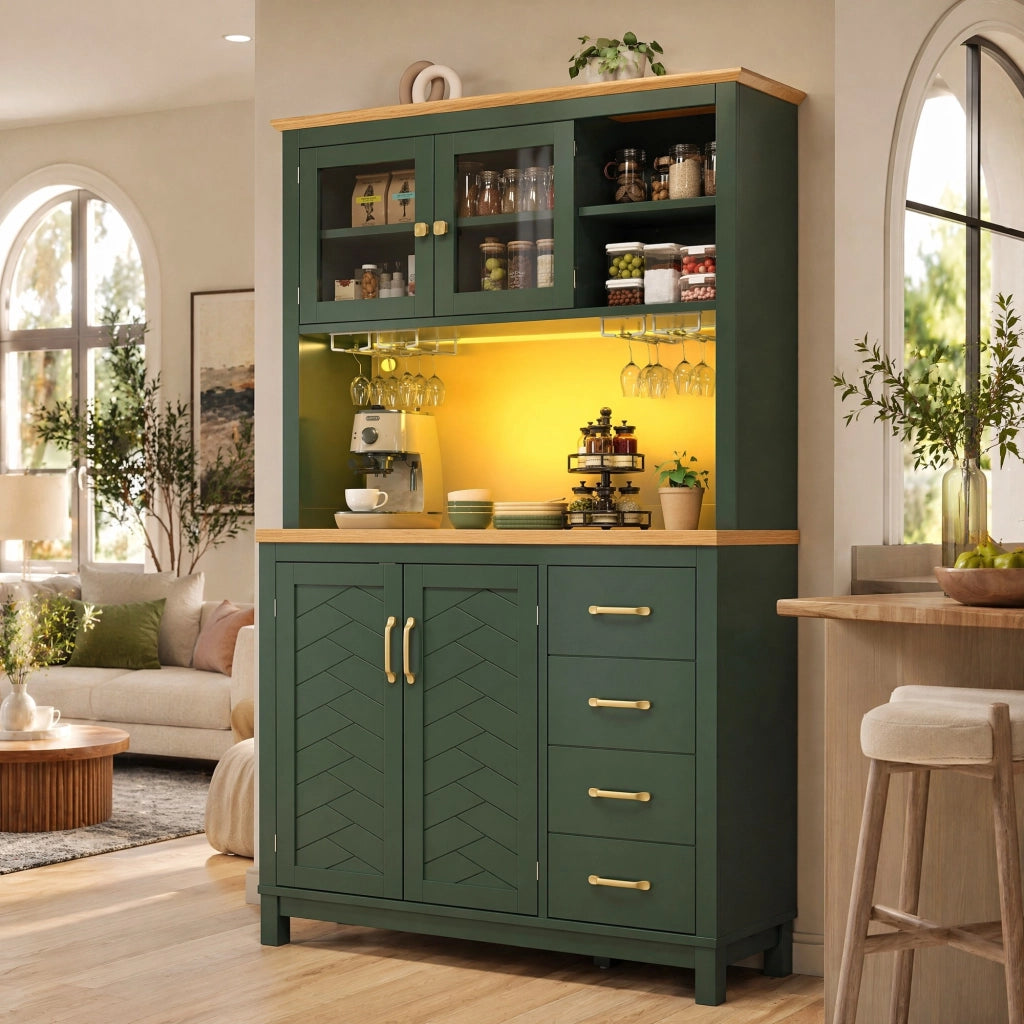 BUFFET 105,5x40x180 cm Verde in MDF con LED