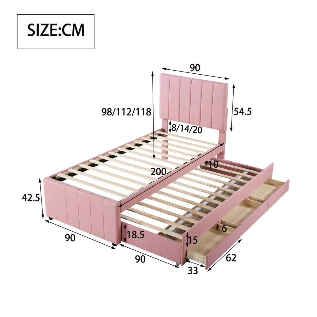 letto imbottito lino rosa 90 x 200 cm