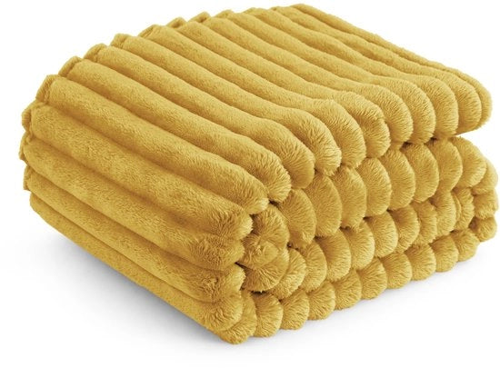 Piumino soffice - Doppia coperta in lana e fleece, coperta per divano, morbida calda deken in corduroy per decorazione, coperte per salotto e per abbracci, coperta per letto, giallo, 150 x 200 cm