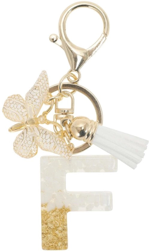 Sleutelhanger con Farfalla - Sleutelhanger per Ragazze - Sleutelhanger Lettera F - Hars/Legatura - Lunghezza Totale 9,3 cm - Regalo per Donne