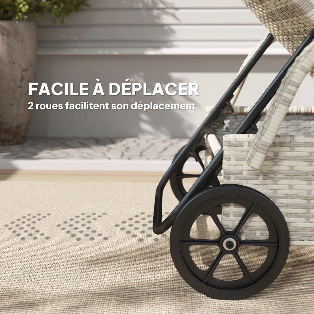 Set di 2 lettini prendisole ¨C zephmum ¨C con materasso, cuscini, regolabili, rotelle, tavolino in vetro temperato crema