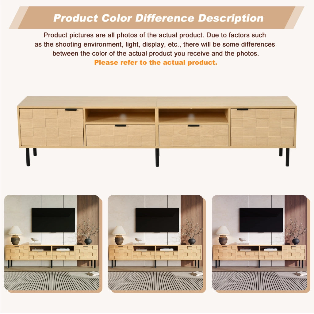 Mobile porta TV con 2 ante, 2 cassetti e 2 vani aperti per soggiorno in MDF e truciolato naturale 200 × 35 × 44,5 cm