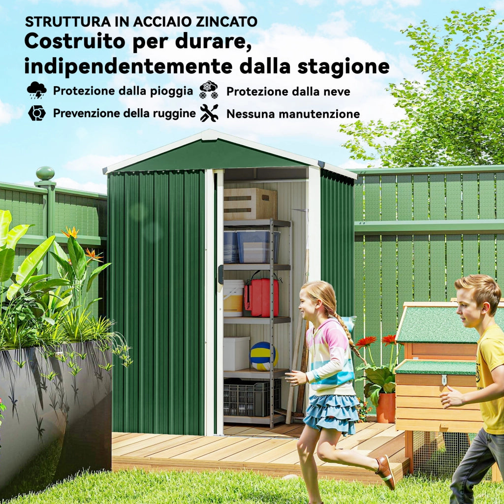 Casetta da Giardino in Acciaio ¨C zephmum ¨C Verde 136x87x179 cm