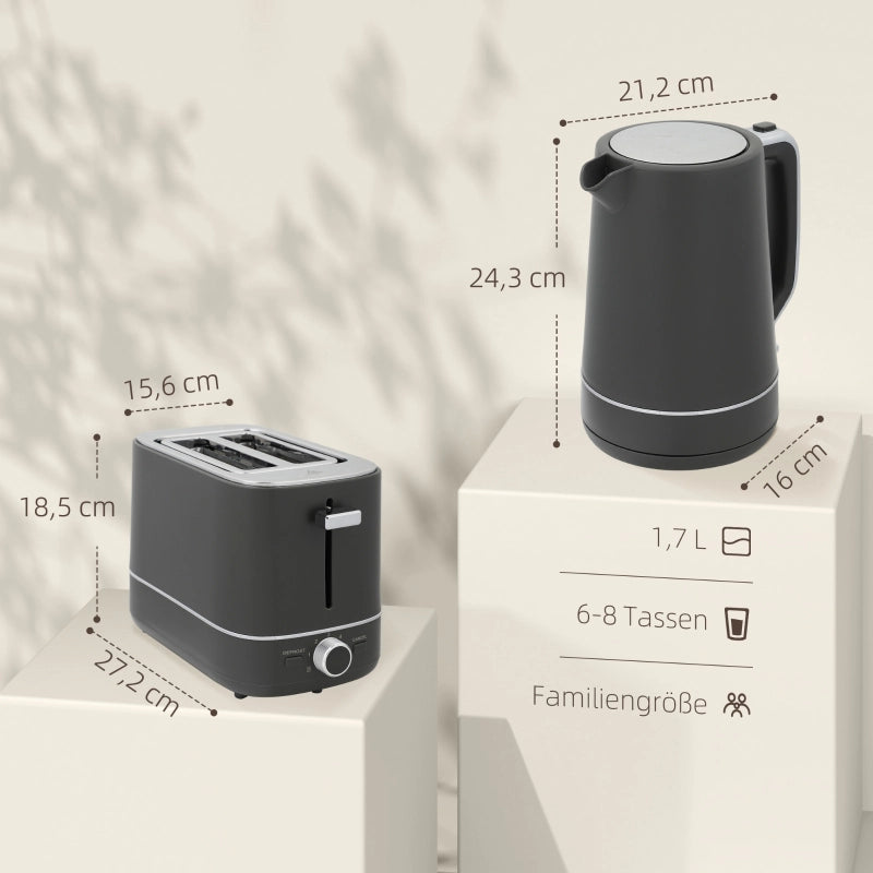 Set composto da un bollitore da 1,7 litri e un tostapane con 6 livelli di doratura, grigio