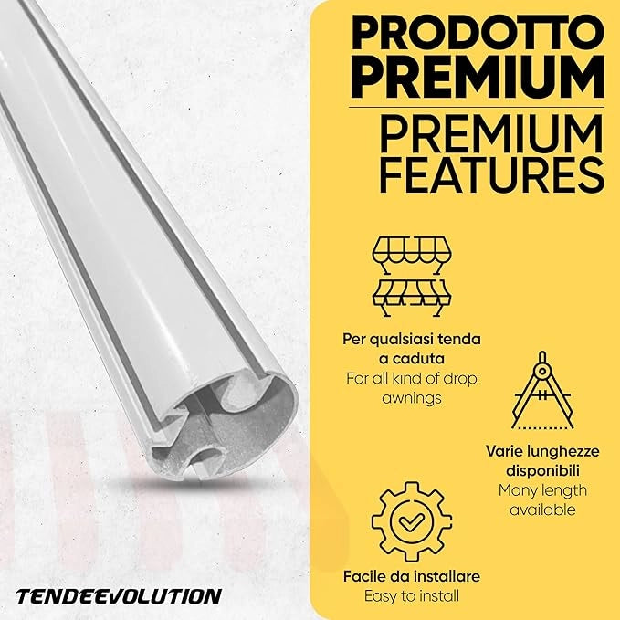 Profilo Terminale per Tenda da Sole a Caduta in Alluminio - Colore Marrone, Lunghezza 2 M - Completo di Tappi e Tasselli