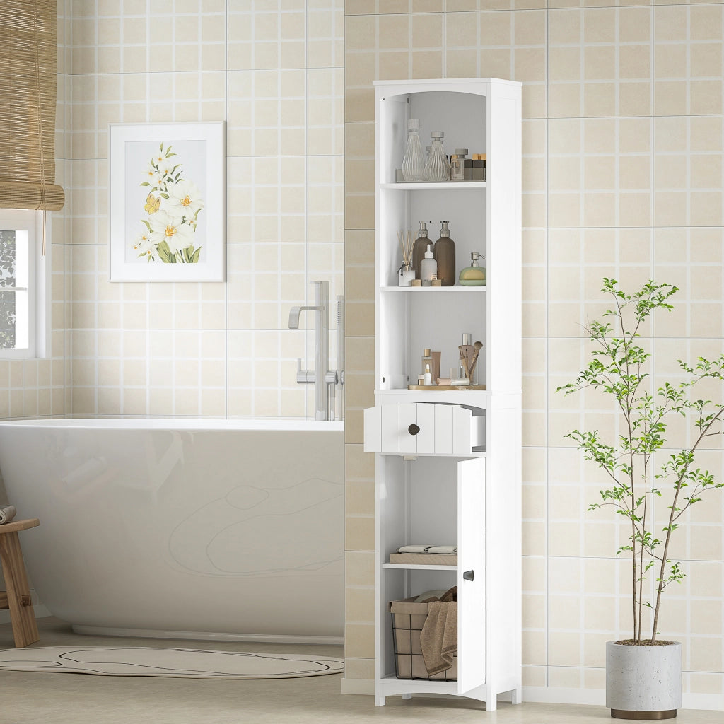 Armadietto da Bagno con 3 Ripiani e 1 Cassetto ¨C zephmum ¨C MDF Bianco 60x30x