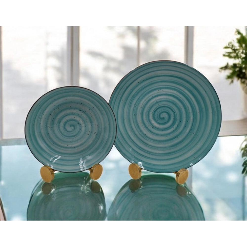 Servizio di Piatti da Tavola in Ceramica Spirale Turchese 12 Pezzi
