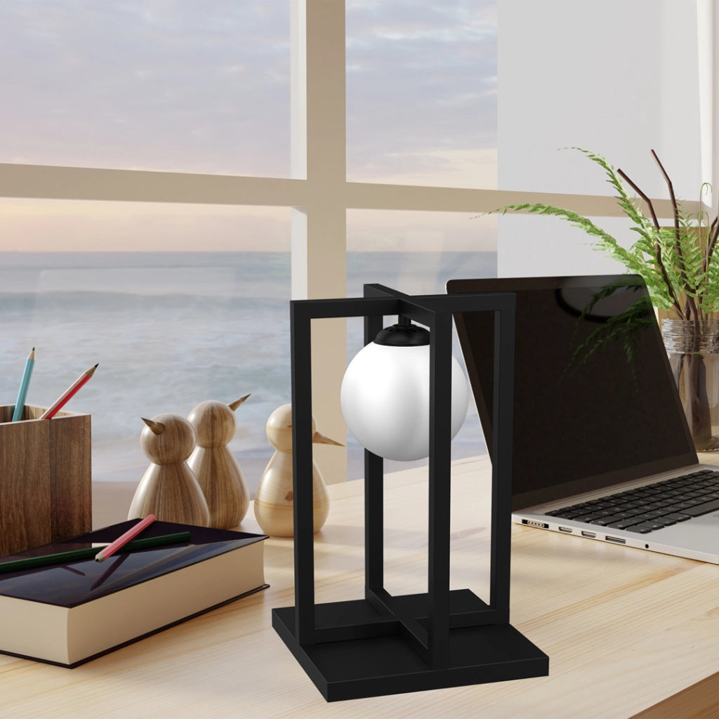 Lampada tavolo loft nera sfera vetro Diego Milagro E14