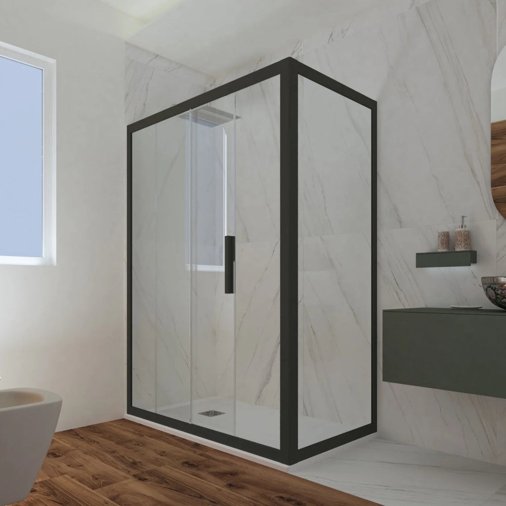 Box doccia scorrevole 75x100 CM H 200 Vetro Trasparente Profilo Nero Matt mod. Deco Duo