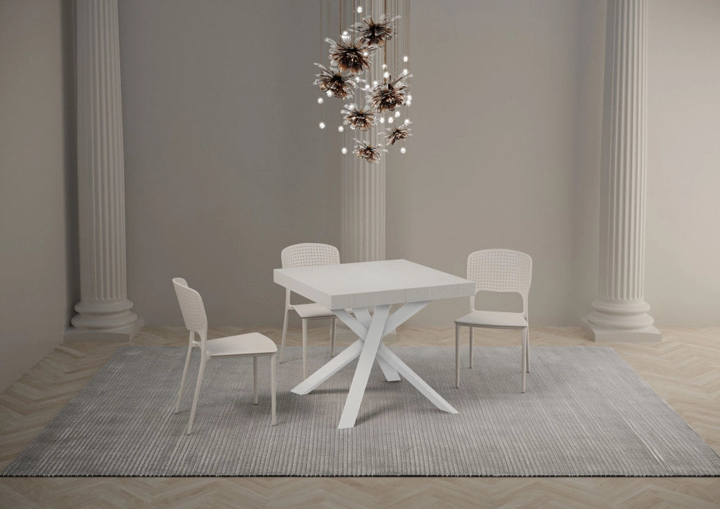 Tavolo Allungabile 90-194x90x76 cm Clerk Bianco Frassino Gambe Bianche