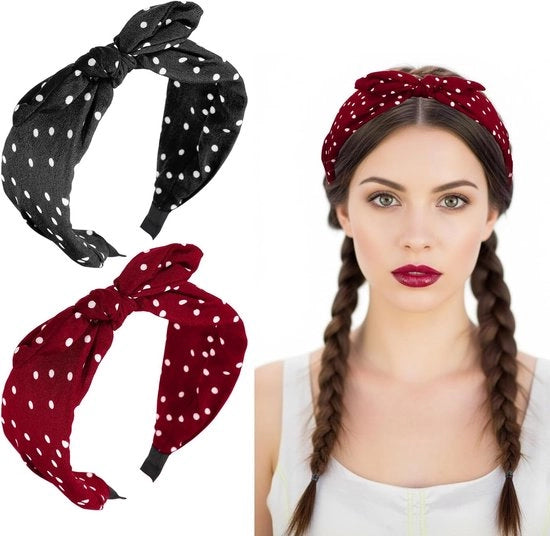 Accessori per capelli Rockabilly per donne - Fascia capellina rossa con punti, fascie per capelli vintage, fascia elastica per feste e uso quotidiano
