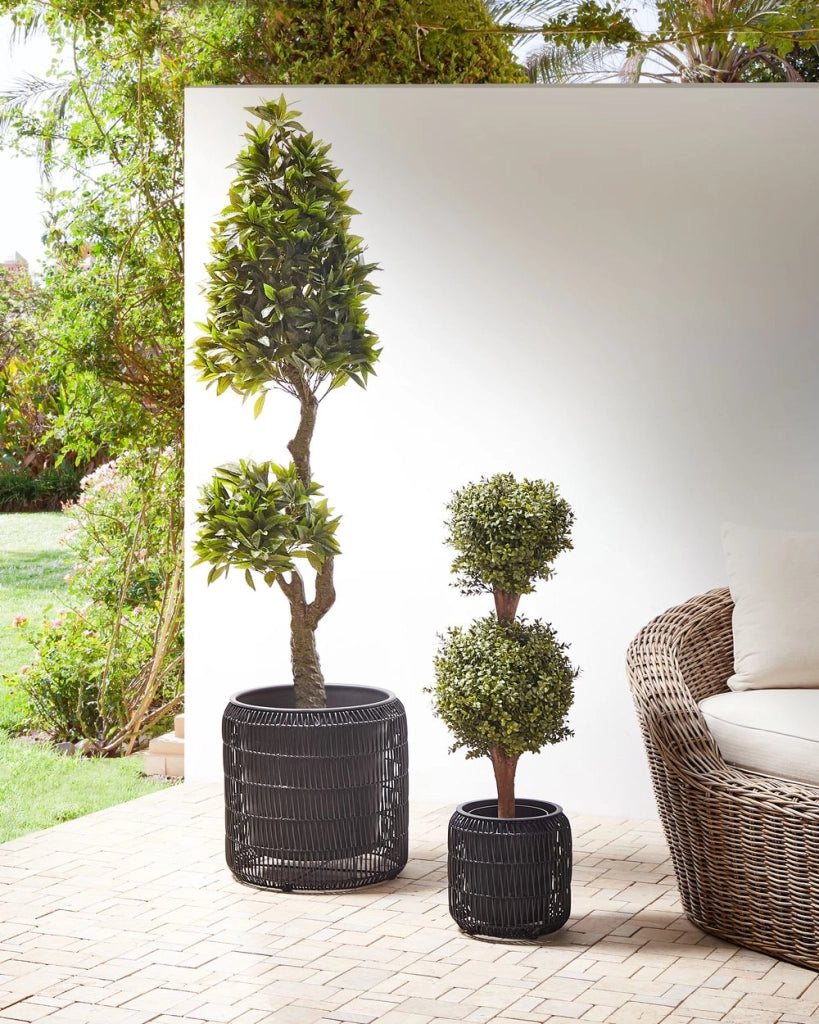 Set di 2 vasi in finto rattan nero per piante con inserto interni ed esterni
