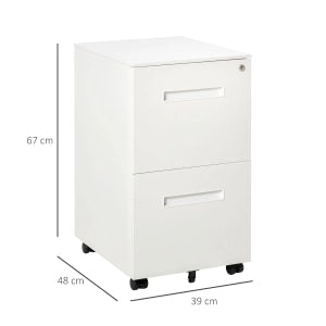 Cassettiera su ruote con 2 cassetti, chiusura centralizzata, acciaio, bianco