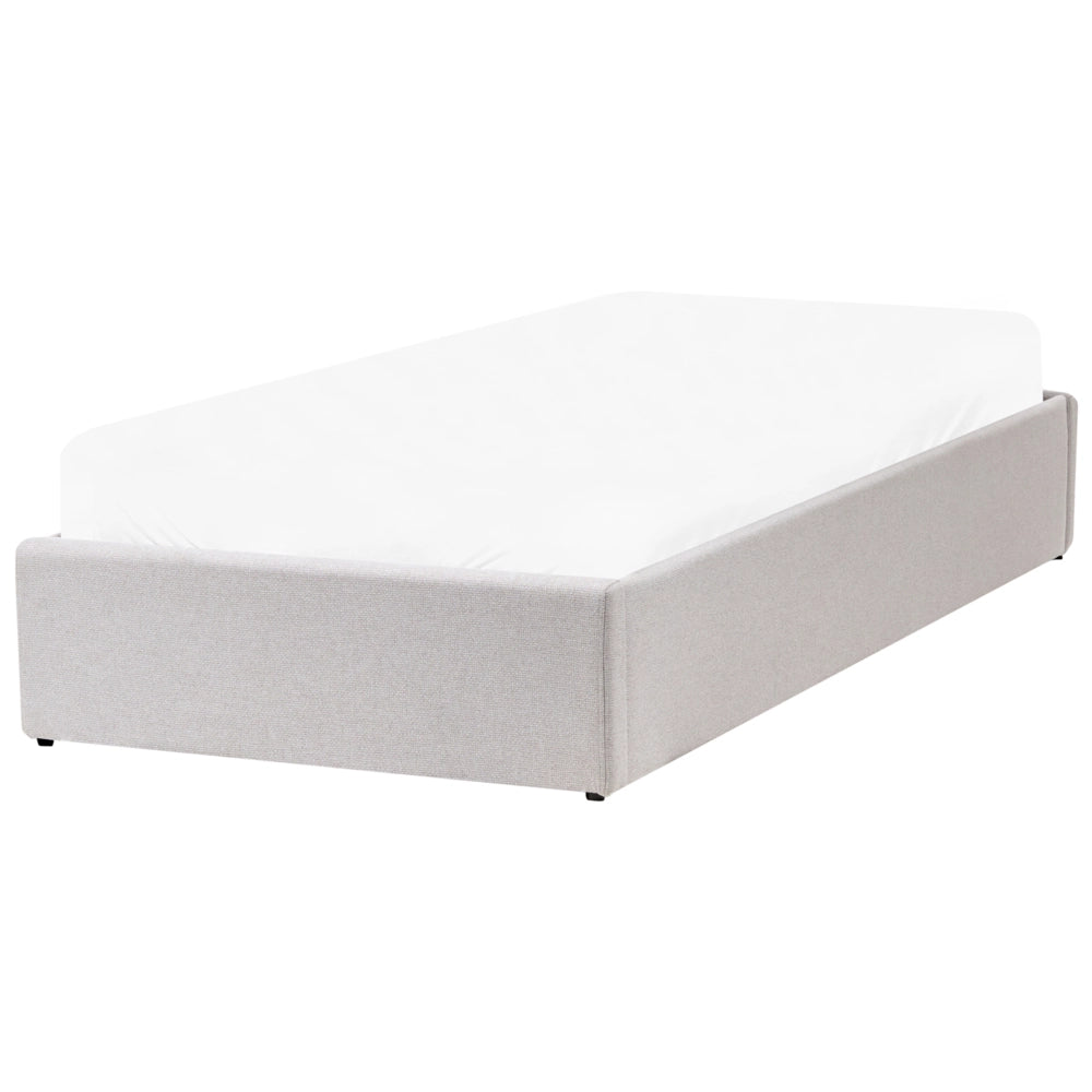 Letto singolo con contenitore in tessuto grigio chiaro 90 x 200 cm portaoggetti stile moderno
