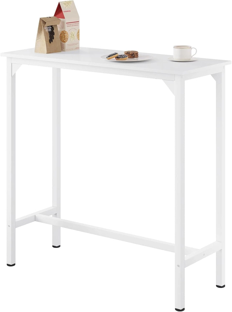 Tavolo da Bar Salvaspazio, Tavolo Alto da Cucina Stretto, bancone bar in Legno & Metallo per Home Bar Cucina, 100 x 40 x 100 cm, Bianco