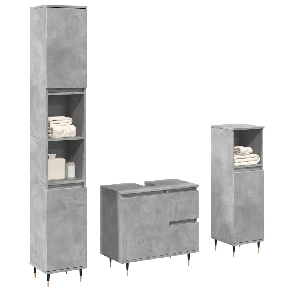 Set Mobili da Bagno 3 pz Grigio Cemento in Legno Multistrato 3324955