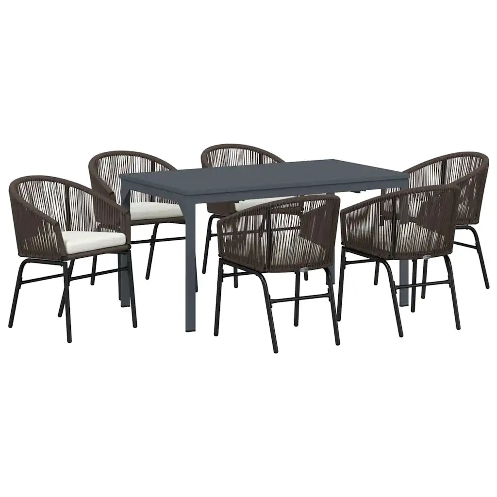 Set da Pranzo per Giardino 7 pcs Marrone polyrattan 3378825
