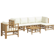 Set di mobili da giardino mobili da esterno 7 pezzi con cuscini bambù bianco crema 02_0017082