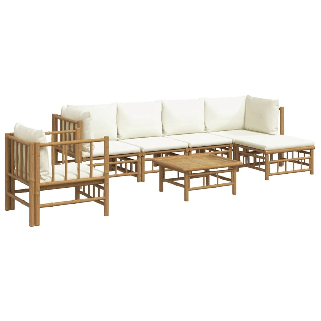Set di mobili da giardino mobili da esterno 7 pezzi con cuscini bambù bianco crema 02_0017082