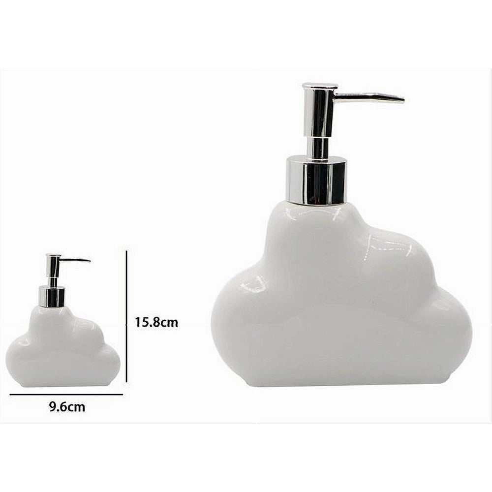 Trade Shop - Dispenser Sapone Liquido In Ceramica Bianca Forma Nuvola Accessorio Bagno 79936 -