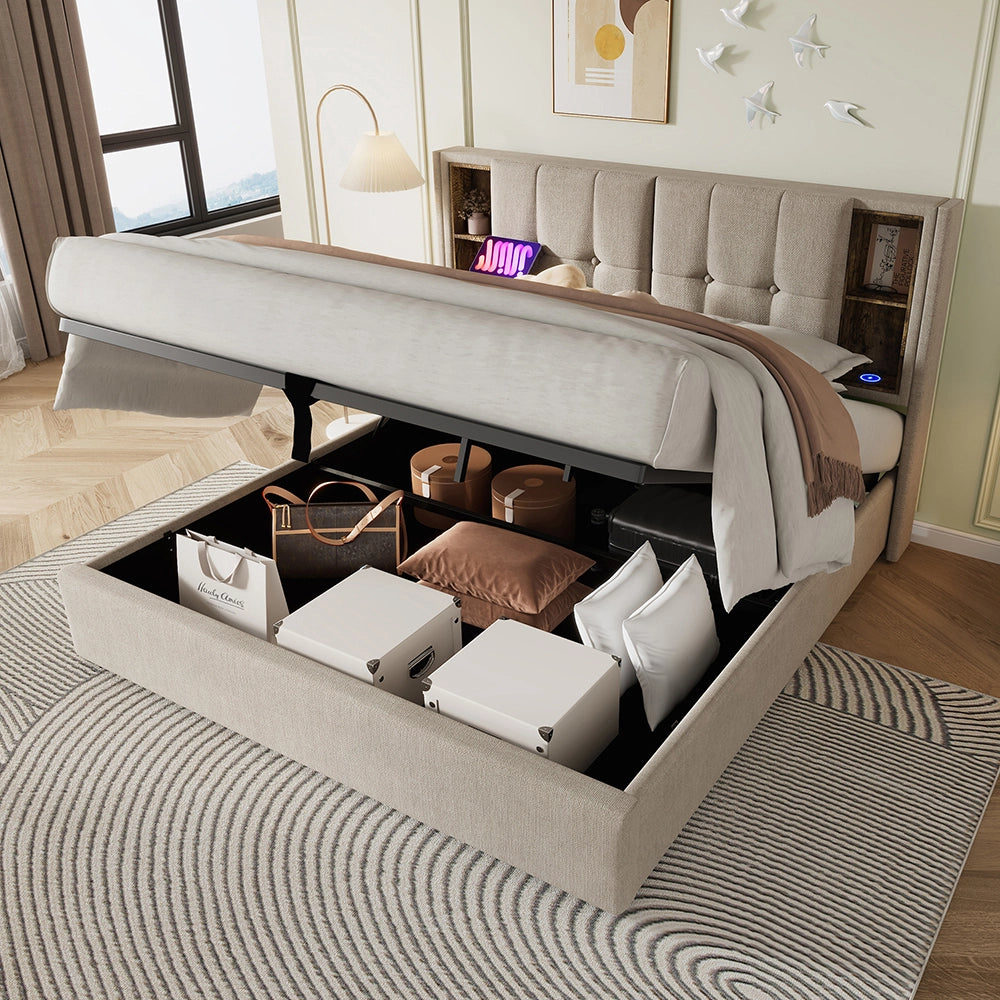 Letto a cassone per adulti - Xylo - 140x200 cm - Naturale con spazio di archiviazione