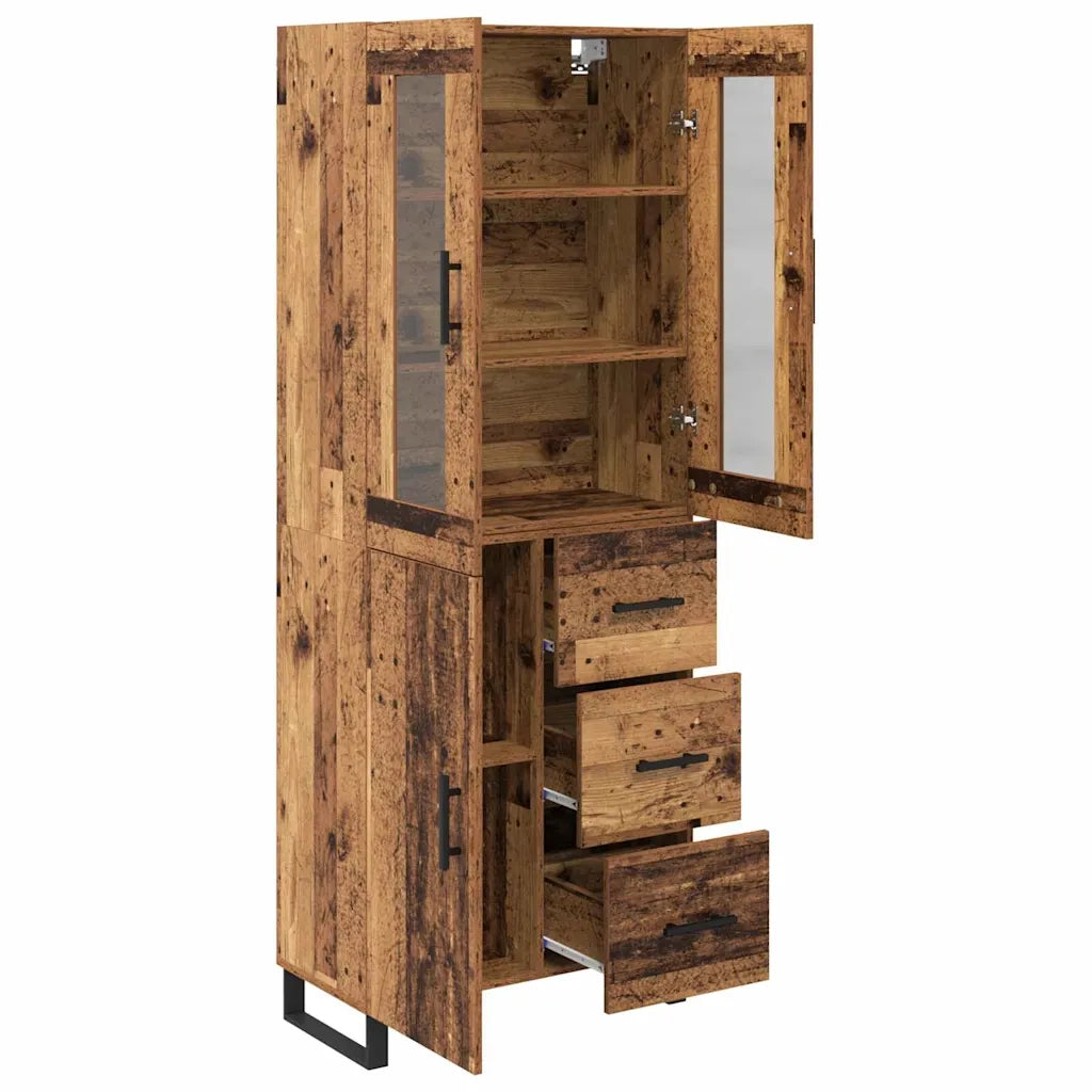 Credenza 2 pz-Set di 2 Buffet-Armadio da cucina Legno vecchio Legno Stratificato e Vetro 605741