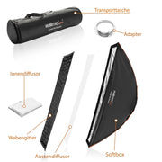 Studio Line Striplight SB QA per Elinchrom - Softbox a luce radente, superficie 30x140cm, profondità 49,5cm, pieghevole, con griglia, diffusore interno ed esterno, speedring