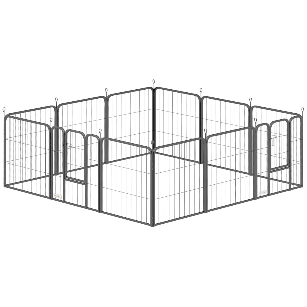Recinto per cani 12 pannelli pieghevoli ¨C Xylo ¨C acciaio nero 60H cm 2 porte