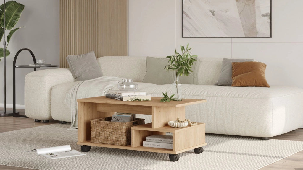Tavolino in legno "MIN9" - 90 x 51 x 42 cm - Beige