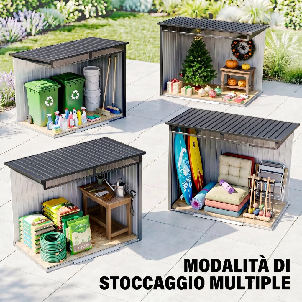 Casetta Giardino Attrezzi con Finestre ¨C Zephmum ¨C 195x122x181.5 cm Grigio Acciaio Zincato
