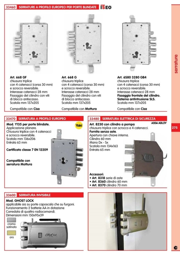 1pz iseo serratura porte blindate art. 668g interasse catenacci 28mm cod:ferx.11097