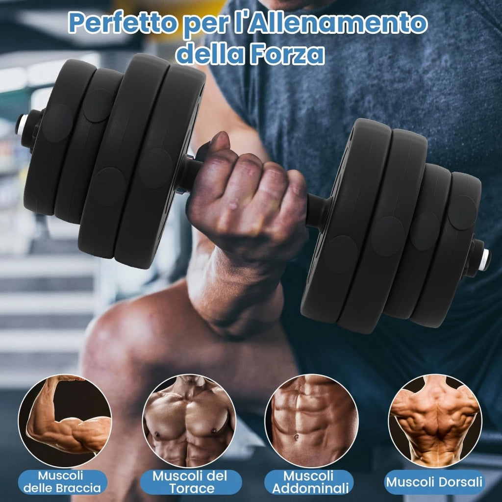 Set di 2 Manubri Regolabili 30 Kg, Bilanciere da Palestra con Barra di Collegamento e Copertura Protettiva in Gomma, Attrezzature per Allenamento a Casa