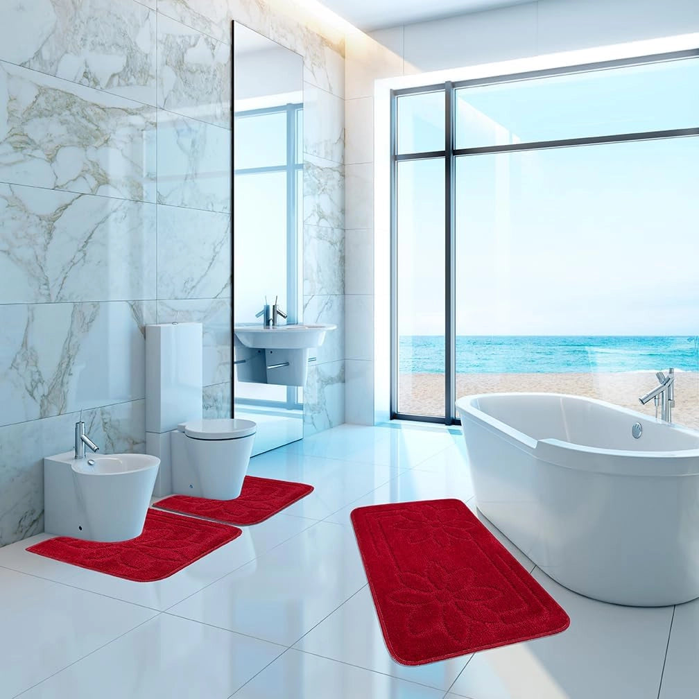 Tappeto Bagno 50x110 cm Tinta Unita Antiscivolo Assorbente Scendiletto Made In Italy Rosso