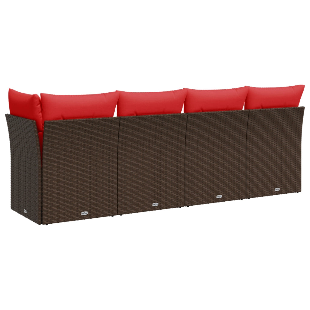 Divano da giardino con cuscini 4 posti marrone in polyrattan