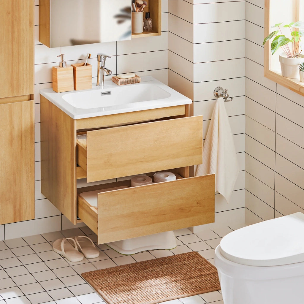 Mobile base per lavabo con due cassetti Mobile da bagno Naturale 61x46x54cm BZR174-N