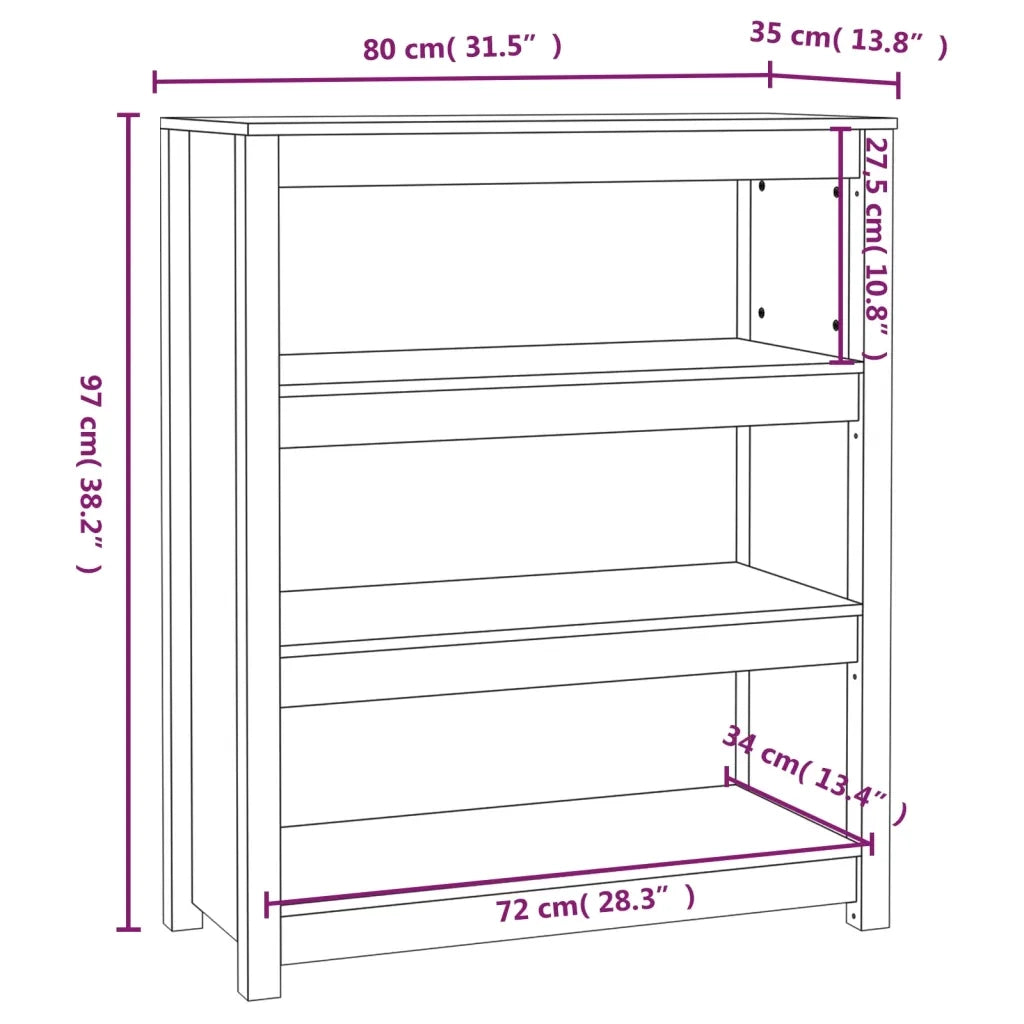 Libreria-Scaffale per Libri-Mobile di Stoccaggio Nera 80x35x97 cm in Legno Massello di Pino