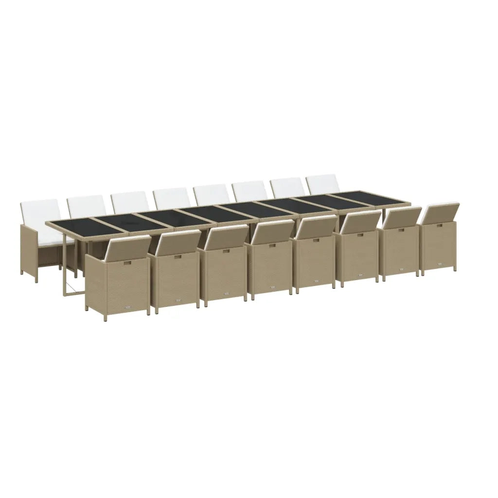 Set da Pranzo per Giardino 17pz con Cuscini in Polyrattan Beige cod mxl 35997