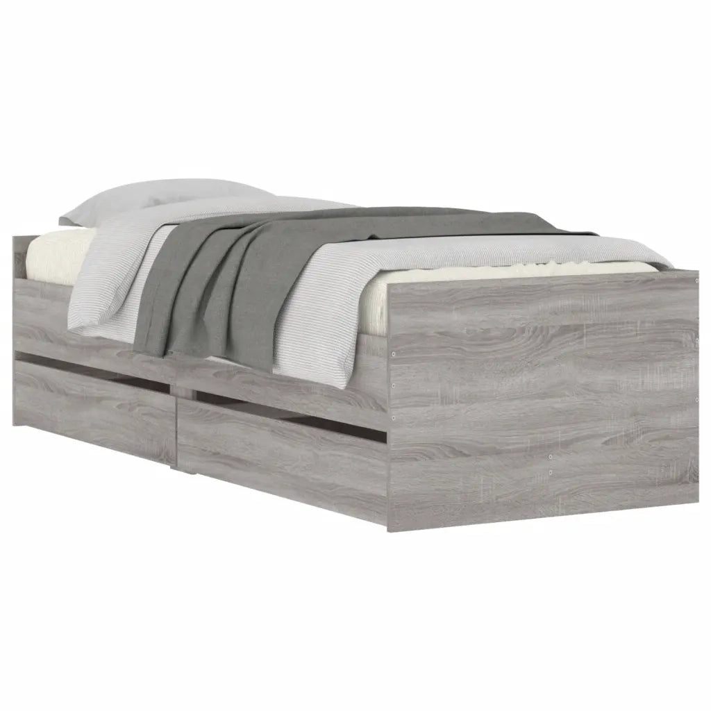 Letto singolo | Letto per adulti | Giroletto con Cassetti Grigio Sonoma 90x200 cm