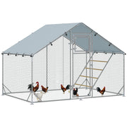 Recinto per Galline da 6 mq 300x200x195 cm per 6-8 Animali con Tetto Impermeabile Mangiatoia e Posatoio Argento