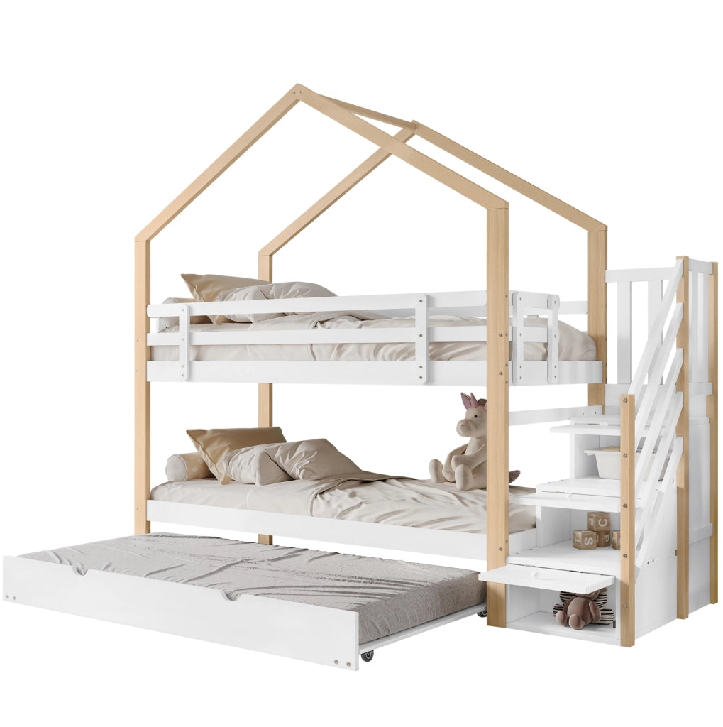 Letto a castello a casetta estraibile 90x200/90x190 cm