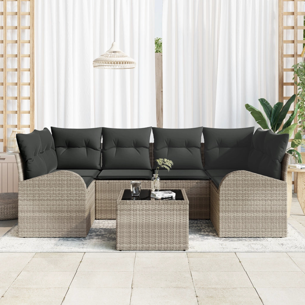 Set Divano da Giardino 7 Pezzi con Cuscini Grigio Chiaro in Rattan Sintetico