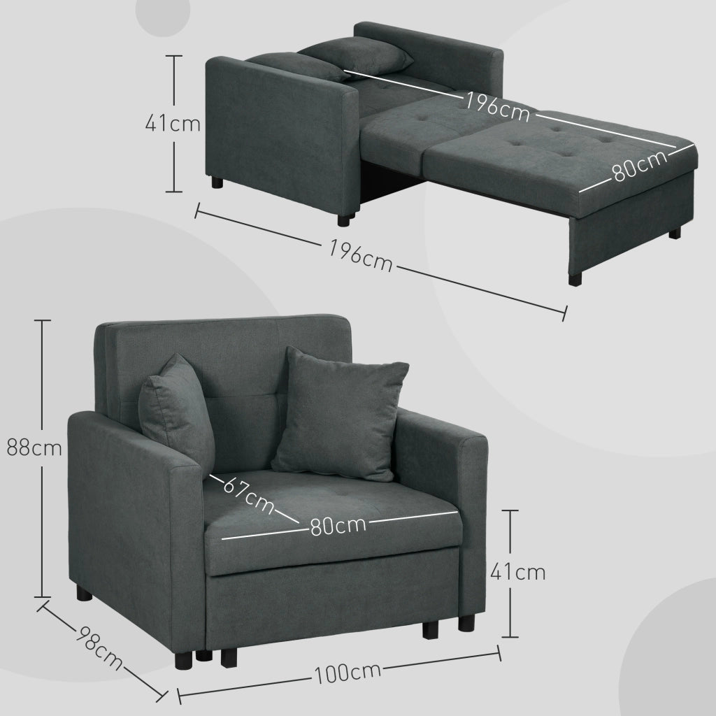 Poltrona Letto Singolo  100x98x88 cm con Vano Contenitore in Tessuto Effetto Velluto Grigio