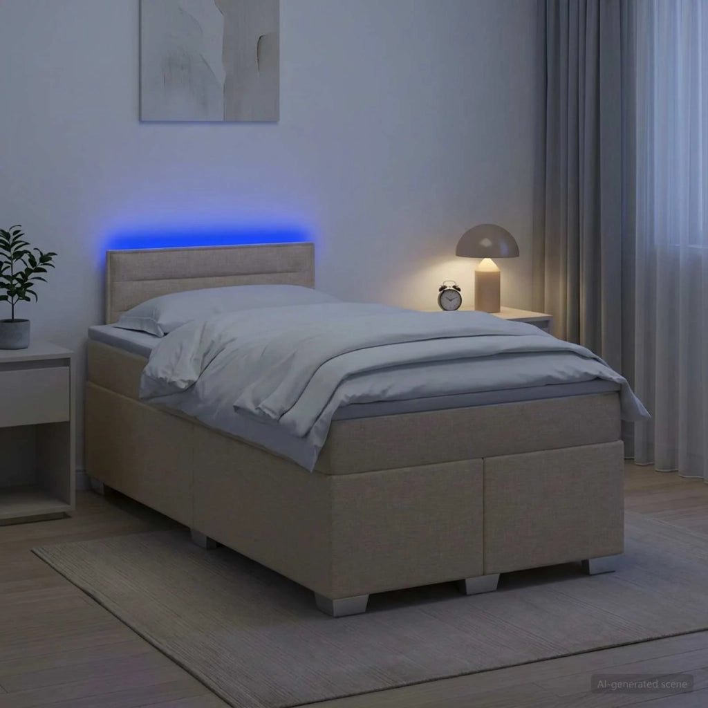 Letto con Box Spring, Materasso e LED Crema 120 x 200 cm 3451915