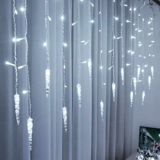 Decorazione di Natale, fili di luce, adatti per decorazione interna, decorazione della stanza, decorazione di festa, decorazione di Natale, decorazione esterna, 8 funzioni variante USB con telecomando (senza presa), specchi di ghiaccio bianco
