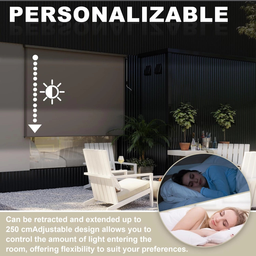 Tenda verticale per esterni, 180 x 250 cm, resistente alle intemperie, per esterni, con manovella, tenda avvolgibile per balcone, larghezza 180 cm, protezione balcone