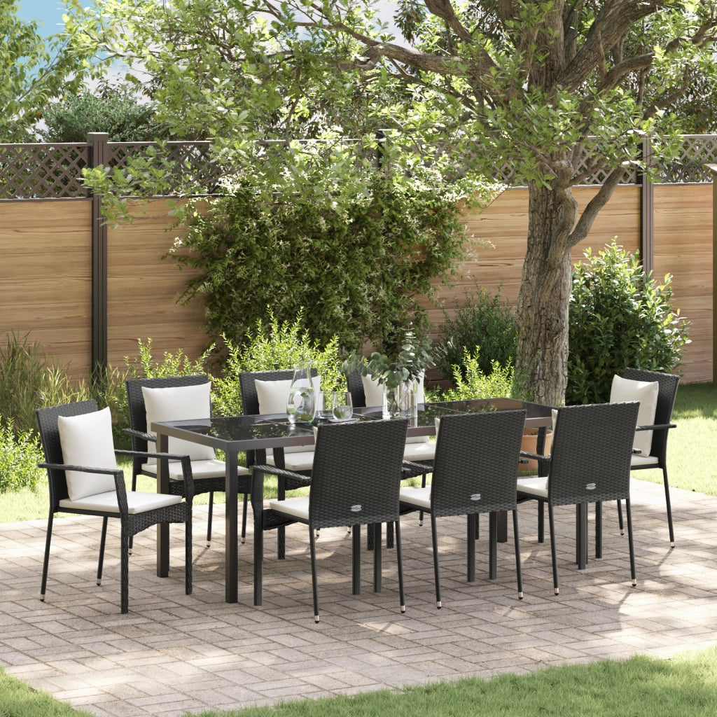 Set di Mobili da Pranzo da Giardino con Cuscini Nero Polyrattan