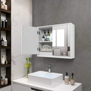 Armadietto Bagno a Parete con 2 Ante di Specchio, Mobiletto Specchio Bagno con 2 Ripiani di Stoccaggio, 65x11x62 cm, Bianco (56x14x45 cm)