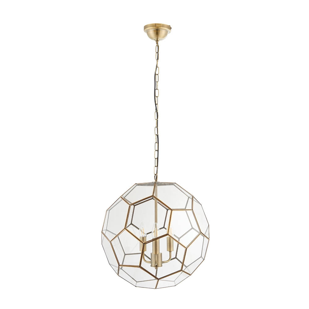 Lampadario Miele ottone antico vetro esagonale 3xE14 Endon