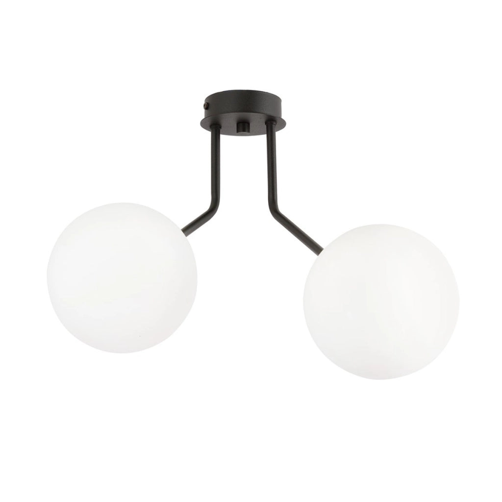 Lampada a sospensione Nova in acciaio nero con diffusori in vetro opalino