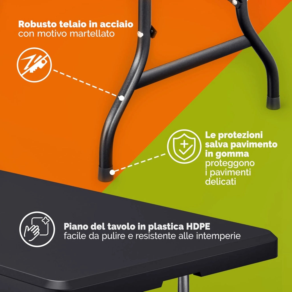Tavolo da Giardino Portatile 183x76cm in Plastica 8 Persone Terrazza Balcone Tavolo da Campeggio Pieghevole